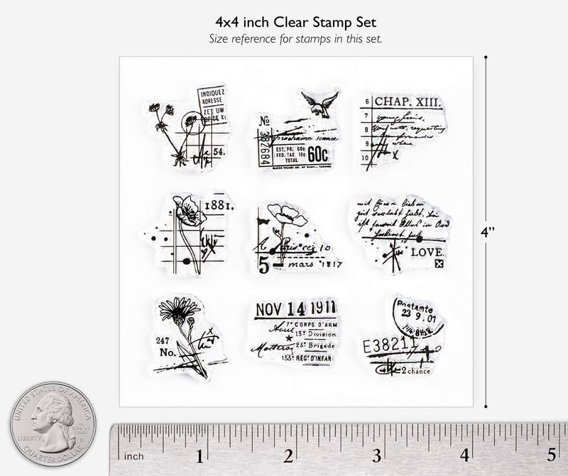 Wintertime Crafts Small Decorative Vintage 4x4 inch Clear Stamp Set by Wintertime Crafts, 1" Stamps for Scrapbooking, Mixed Media and Art Journals - Image 3